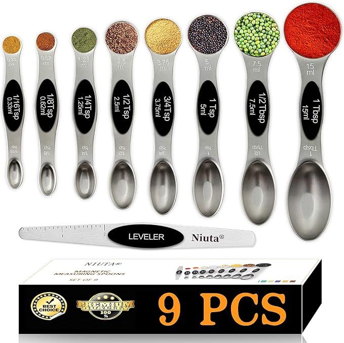 NIUTA Magnetic Measuring Spoons Set of 9 Stainless Steel Stackable Dual Sided Teaspoon Tablespoon... | Amazon (US)