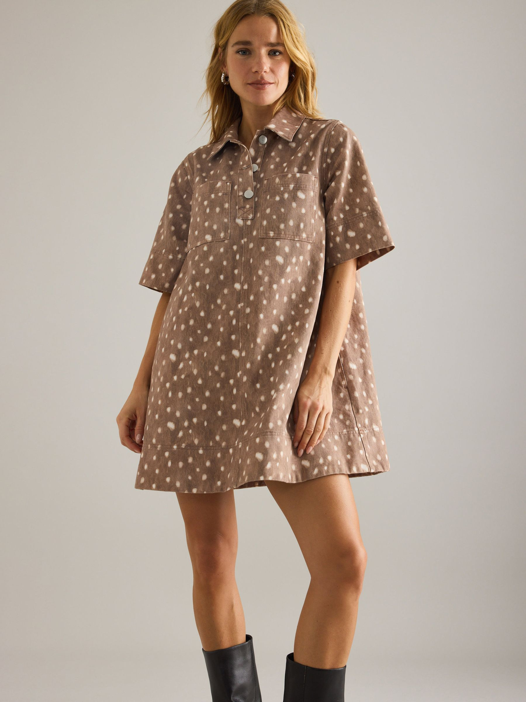 Anthropologie Anthropologie Brown Deer Print Denim Mini Dress | Next US