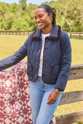 Navy Quilted Button Up Jacket | Avara