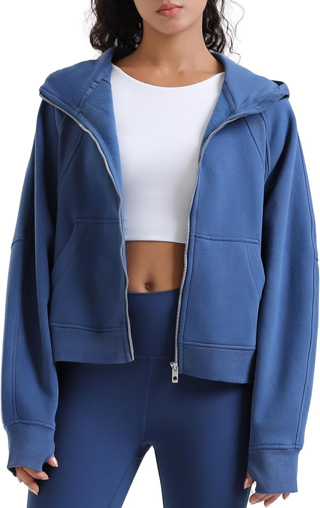 Colorfulkoala Women's Fleece Lined Oversized Hoodies Full-Zip Casual Workout Sweatshirts with Thu... | Amazon (US)
