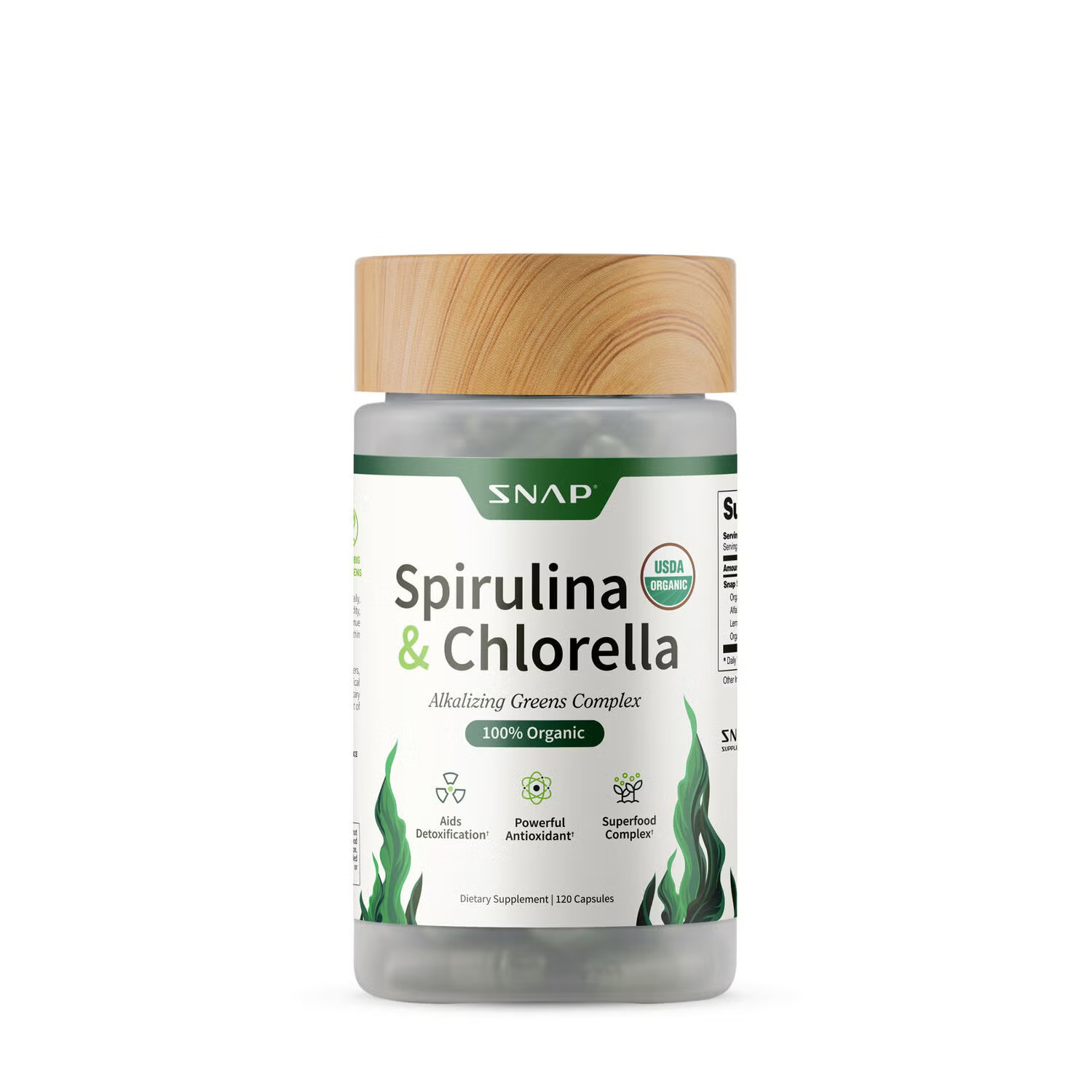 SNAP Supplements Organic Spirulina + Chlorella - 120 Capsules (30 Servings) | GNC