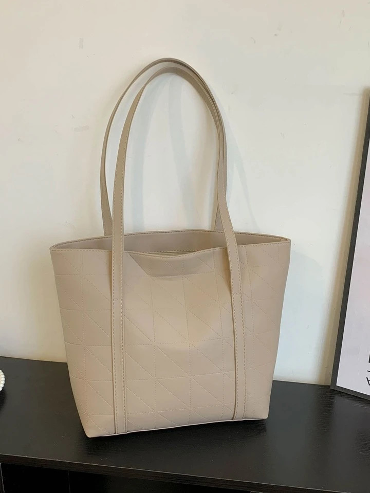 Geometric Embossed Shoulder Tote Bag | SHEIN