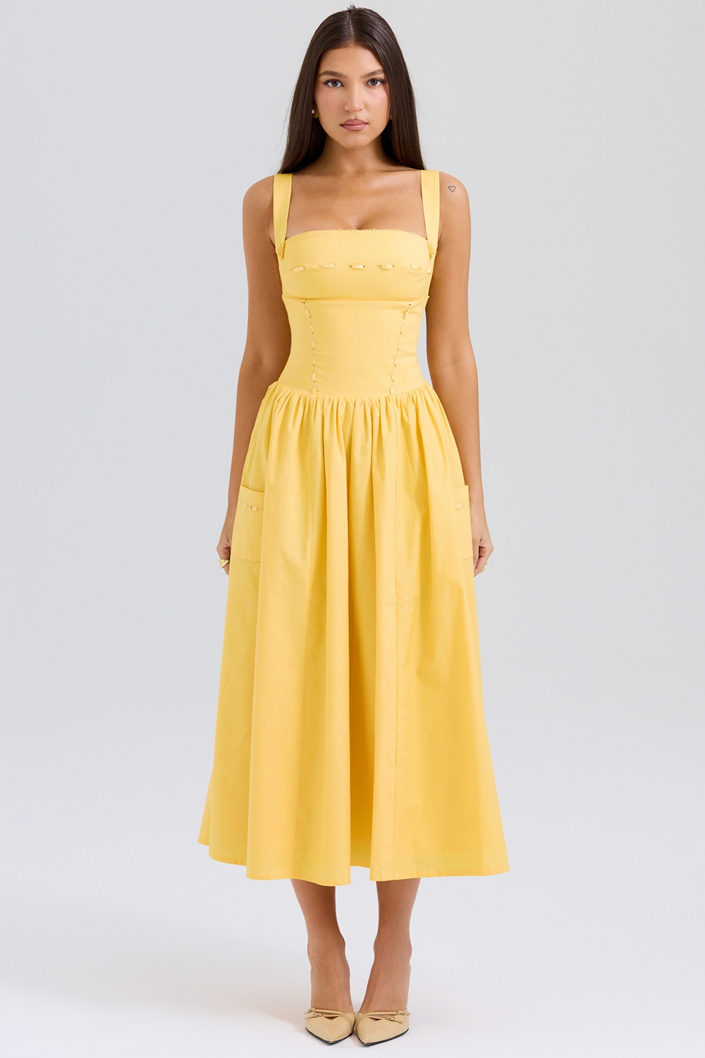 apricot cotton midi sundress | House of CB