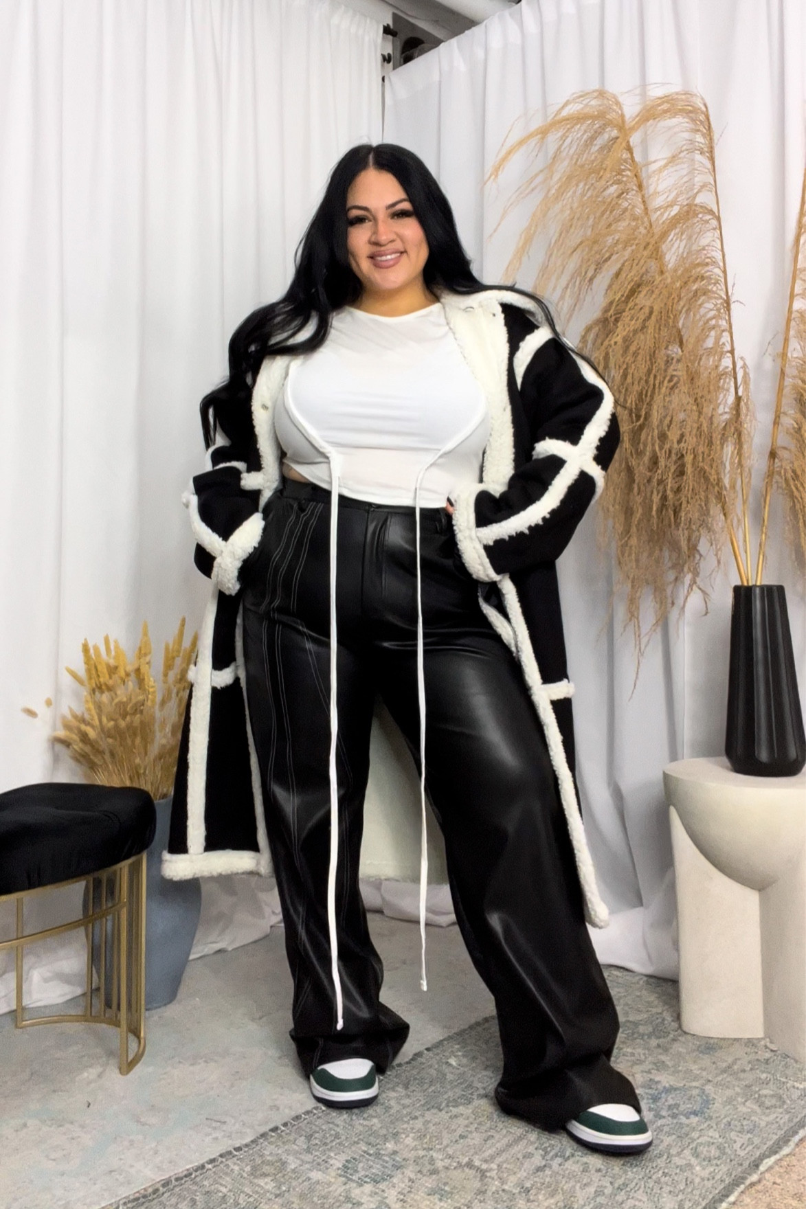 Size 14 in everything 
Fits true to size 

Borg coat, stitch hem pants, t shirt, plus size, streetwear, street style, air Jordan’s, streetwear aesthetic

#LTKshoecrush #LTKcurves #LTKstyletip
