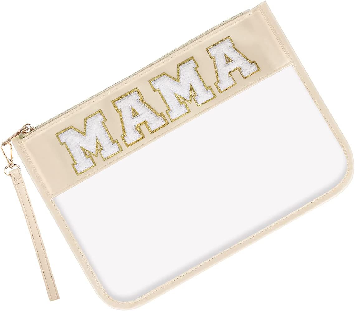Monogram Letter Clear Bag Purse, Chenille Glitter Letter Makeup Cosmetic Bag Patch Zipper Toiletr... | Amazon (US)