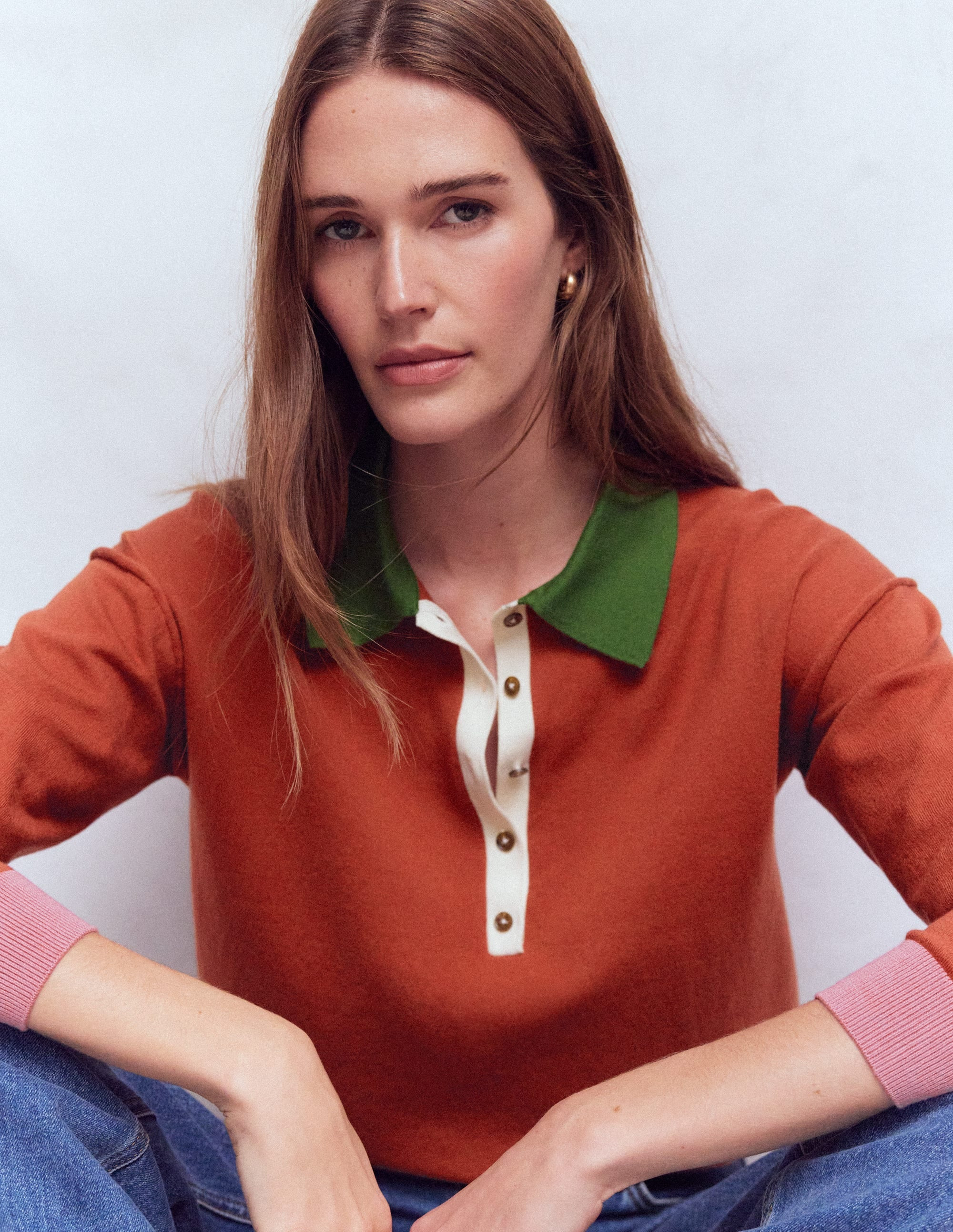 Lara Cotton Henley Jumper-Barn Red | Boden (US)