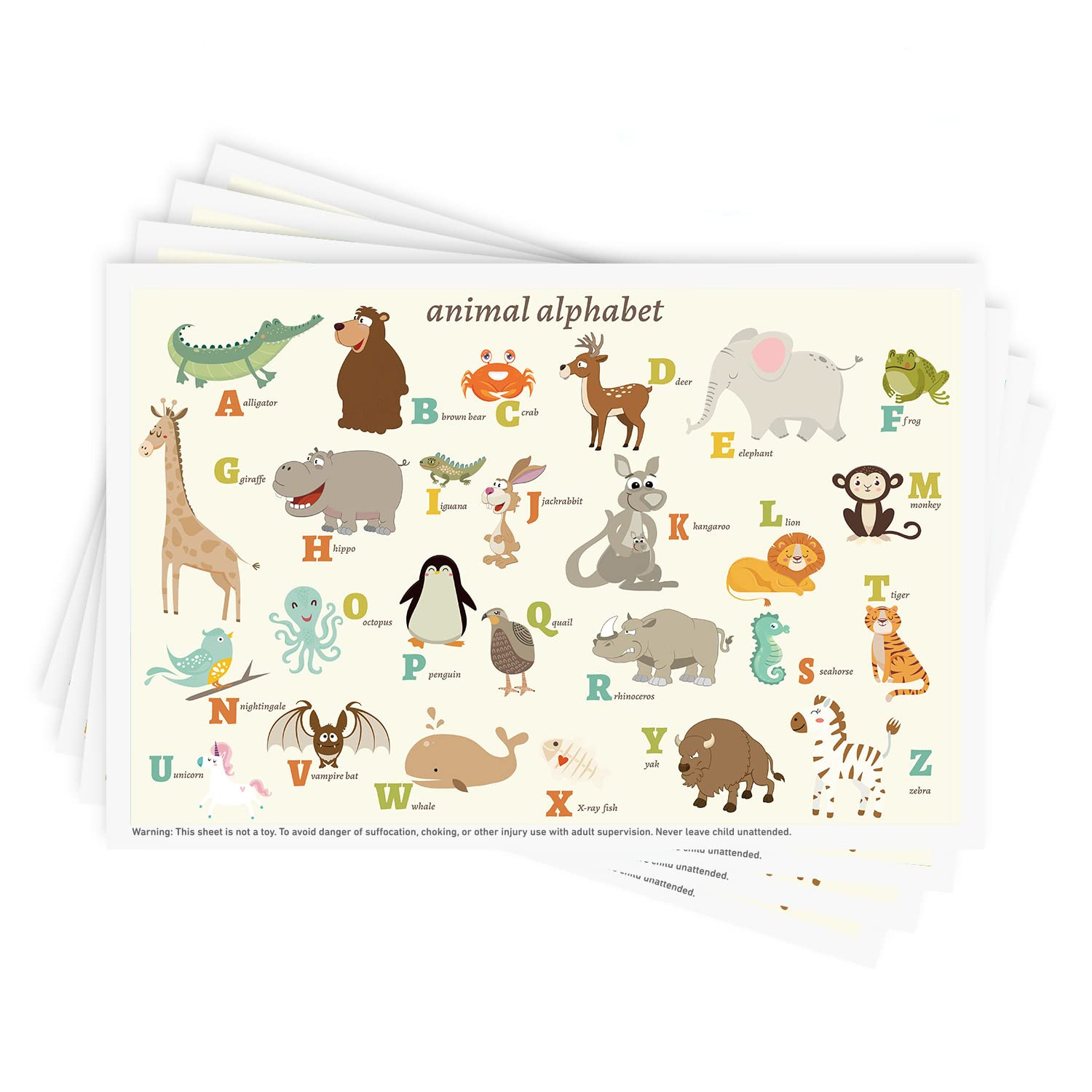 Disposable Stick-on Placemats 40 Pack for Baby & Kids, Restaurant Table Mats 12" x 18" Sticky Place Mats, Toddler Baby Placemat, Animal Alphabet Theme | Amazon (US)