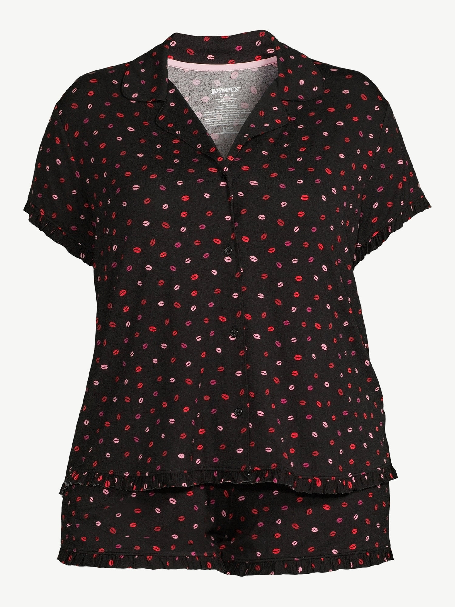 Joyspun Women's Ruffled Pajama Top and Shorts Set, 2-Piece, Sizes up to 3X - Walmart.com | Walmart (US)