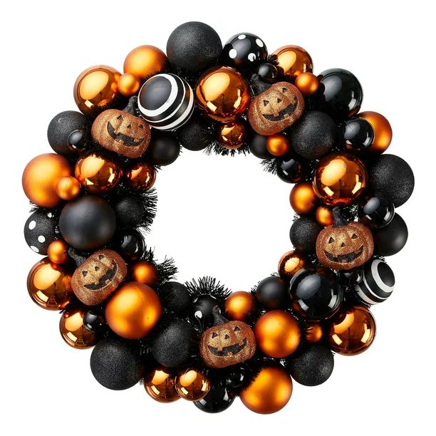 Way to Celebrate Halloween Hanging Door Wreath, Eyes & Pumpkins, 15.5” Diameter - Walmart.com | Walmart (US)