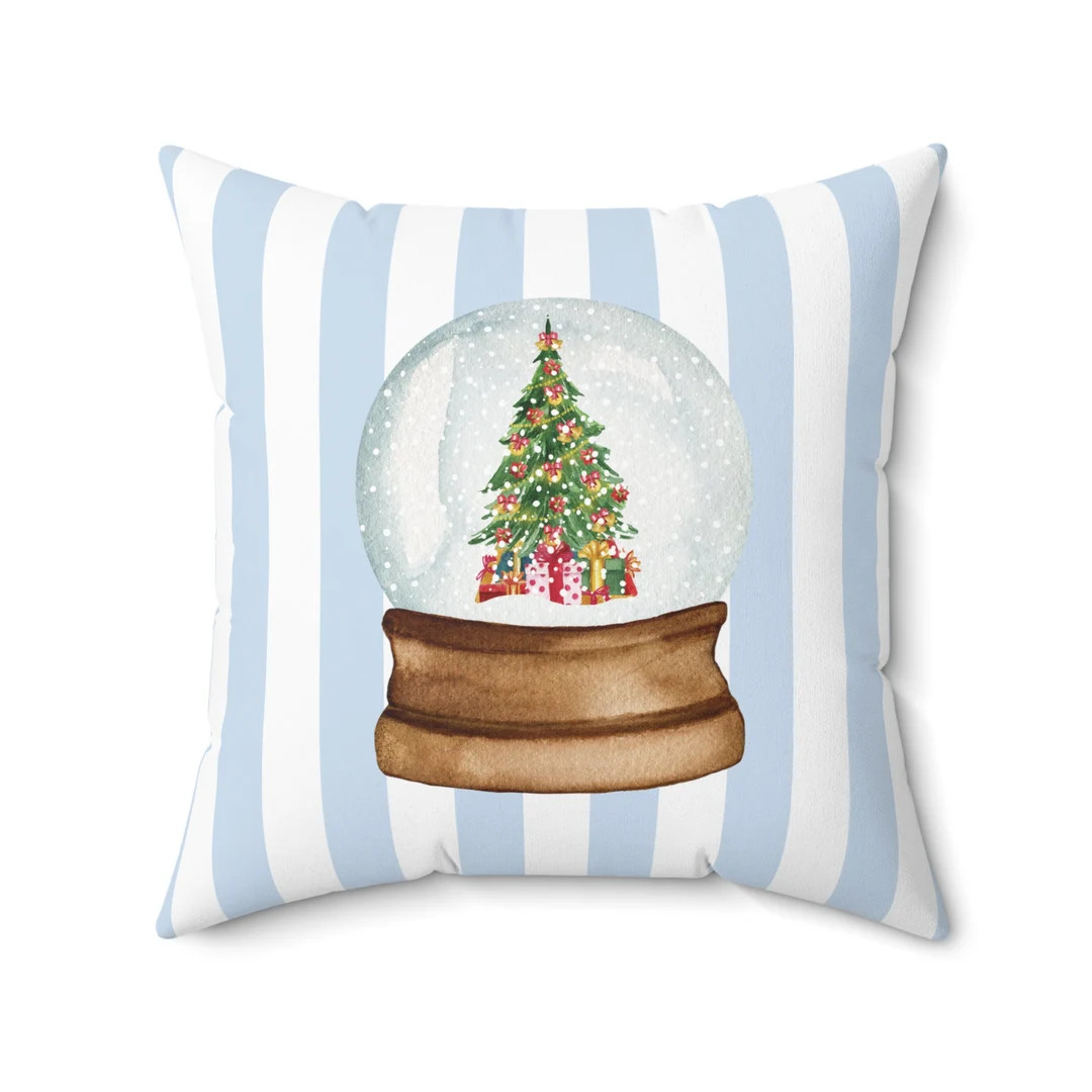 Grandmillennial Snow Globe Christmas Tree Grandmillennial Style Trendy Cute Throw Pillow for Chri... | Etsy (US)