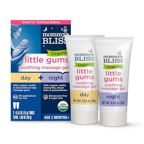 Mommy's Bliss Organic Little Gums Soothing Massage Gel Day and Night Combo, Great for Teething Babies, Age 2 Months+, Sugar Free, Mild & Sweet Flavor, 2 - 0.53 Oz Tubes (Pack of 1) | Amazon (US)