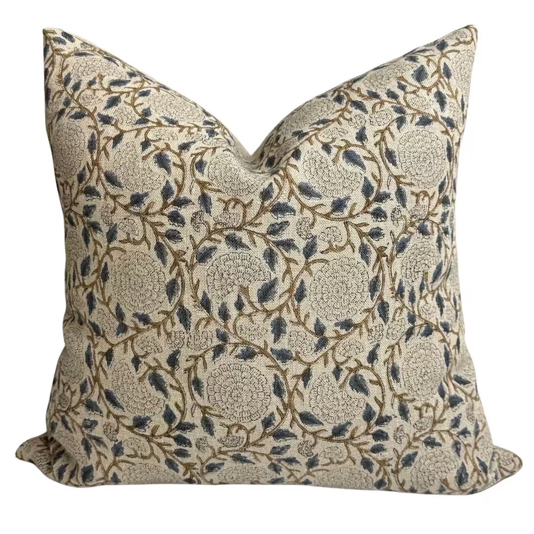 Thick Linen Block Print Pillow Throw Cover Designer Camilla - Etsy | Etsy (US)