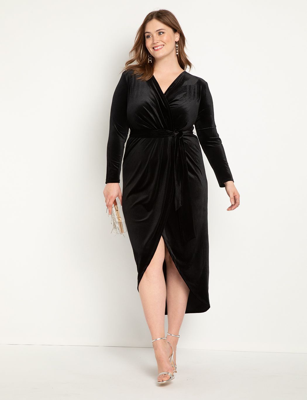 Velvet Wrap Dress With Tie | Women's Plus Size Dresses | ELOQUII | Eloquii