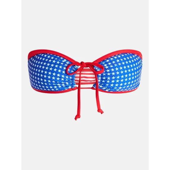 No Boundaries Stars and Stripes Reversible Bandeau Tie Front Swim Top, Women's XXS-XXL | Walmart (US)