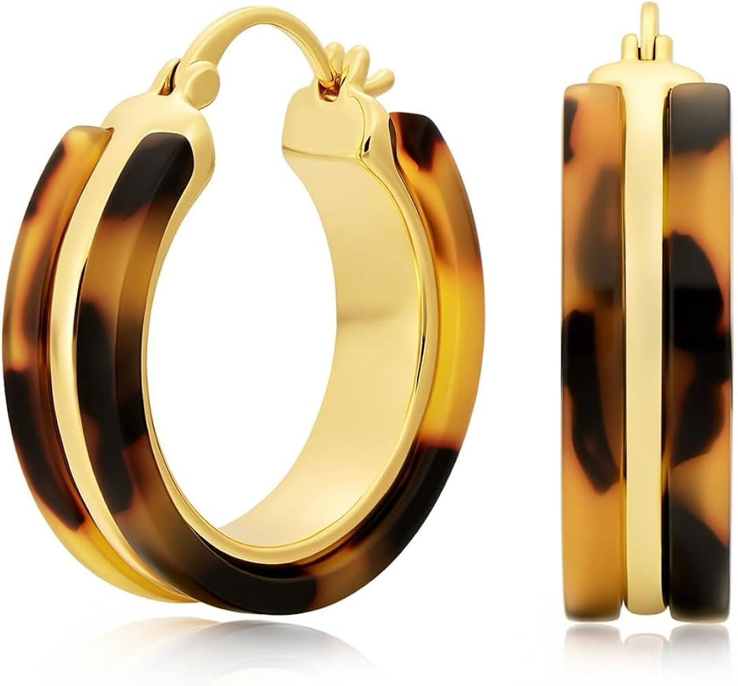 Chunky Hoop Earrings for Women, Tortoise Shell Leopard Hoops | Amazon (US)