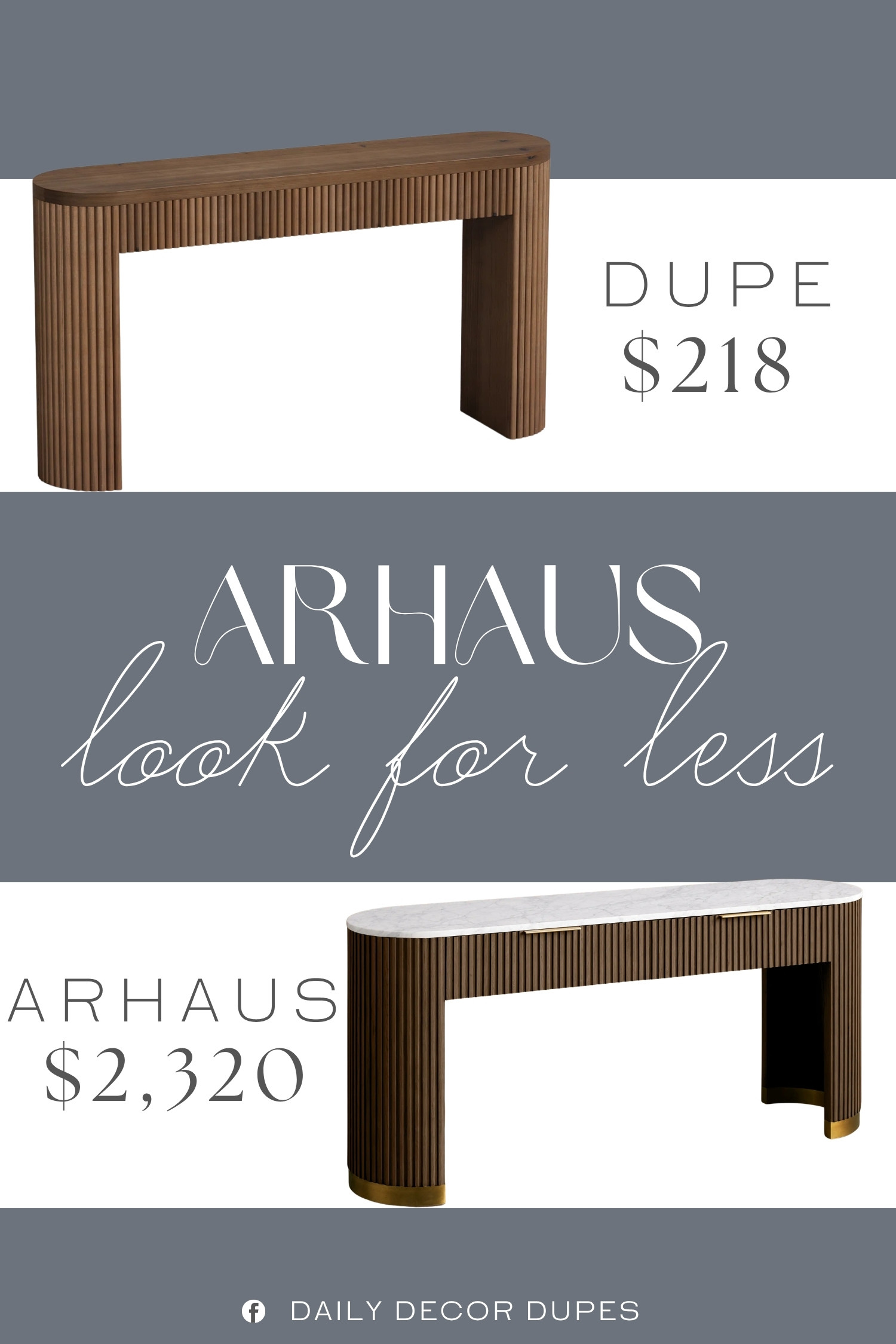 The Arhaus Finnley Storage Console Table stands out with its sculptural silhouette, rich wood finish, and fluted detailing that adds dimension and texture to the room. A similar style around $218 brings that high-end, architectural feel to an entryway, living room, dining space, or hallway while keeping the look warm and sophisticated. The streamlined shape also makes it easy to style with artwork, mirrors, lamps, and decorative accents for a beautifully layered space. ✨🏡🪵

Home more affordable option find similar look for less budget friendly affordable cheap cheaper beautiful pretty. Clearance sale coupon code discount code promo code luxury Inspo inspiration inspired by idea ideas Love like these? I share multiple every day in my FB group.
#ArhausInspired #FinnleyConsoleTable #ConsoleTable #WoodConsoleTable #FlutedFurniture #EntrywayFurniture #LivingRoomFurniture #FurnitureFinds 

 #LTKHome
