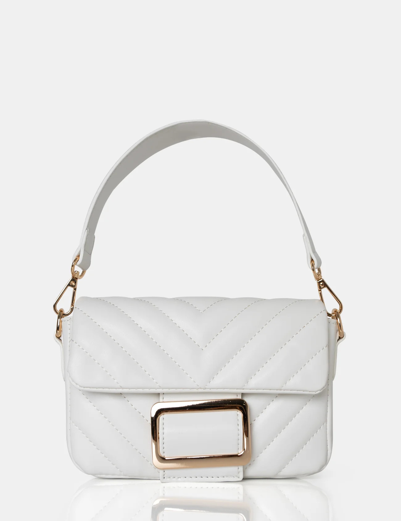 The Harlow White Quilted Buckled Grab Bag | Public Desire