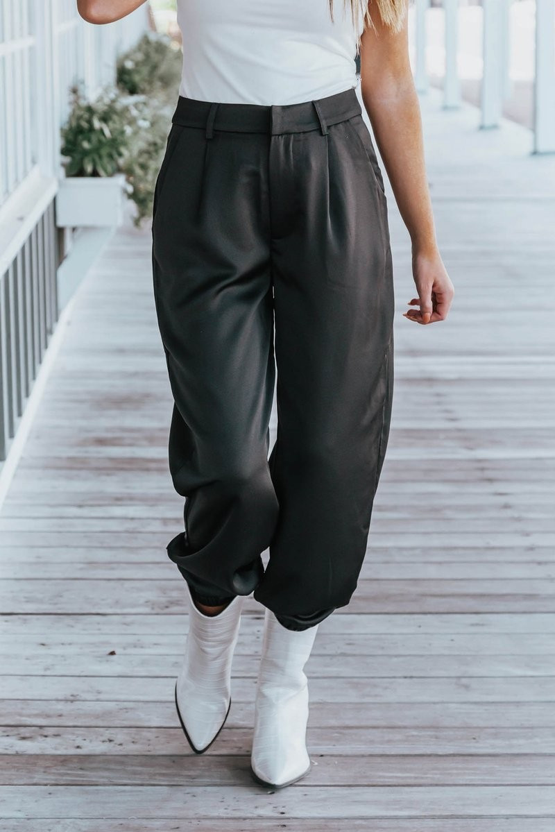 Santa Cruz Black Satin Jogger Trousers | Apricot Lane Boutique