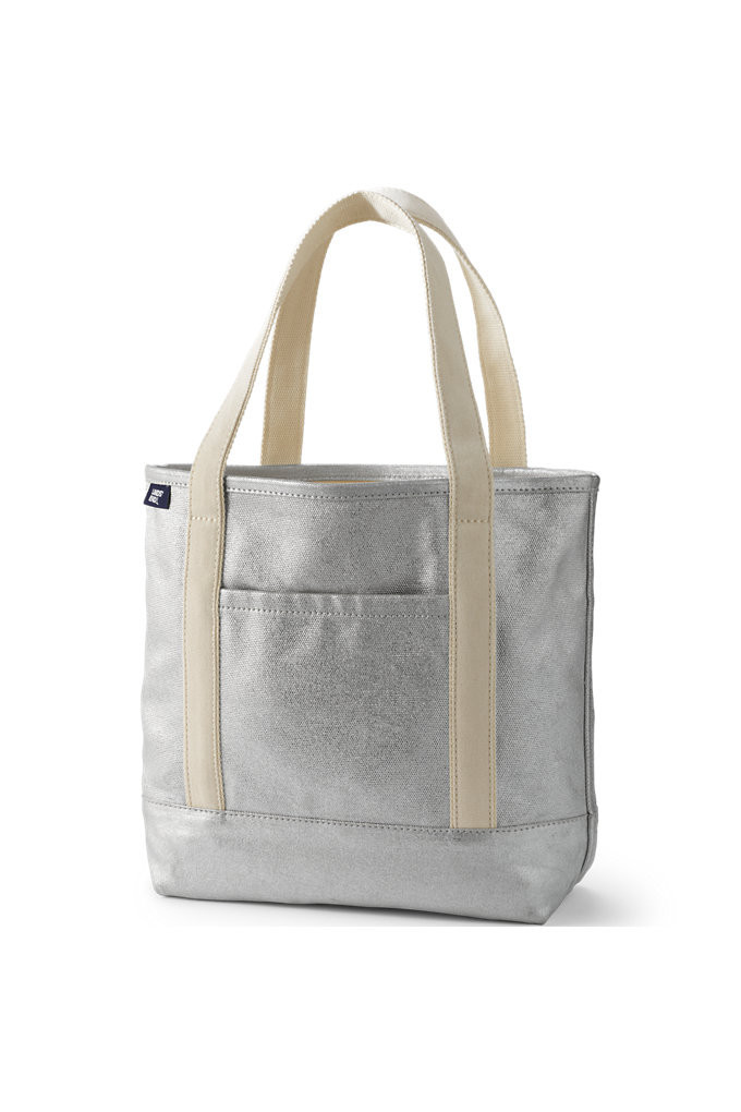 Medium Coated Metallic 5 Pocket Open Top Canvas Tote Bag - Lands' End - Metallic | Lands' End (US)