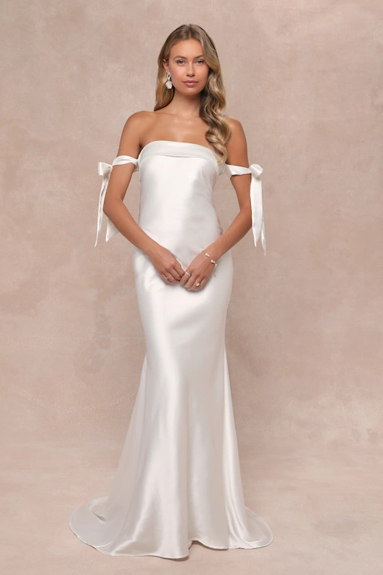 Eternally Loved White Cutout Satin Off-the-Shoulder Maxi Dress | Lulus