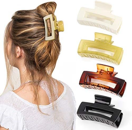 Canitor 4 PCS Hair Claw Clips, Acrylic Rectangular Hair Clips Tortoise Barrettes French Design Banan | Amazon (US)