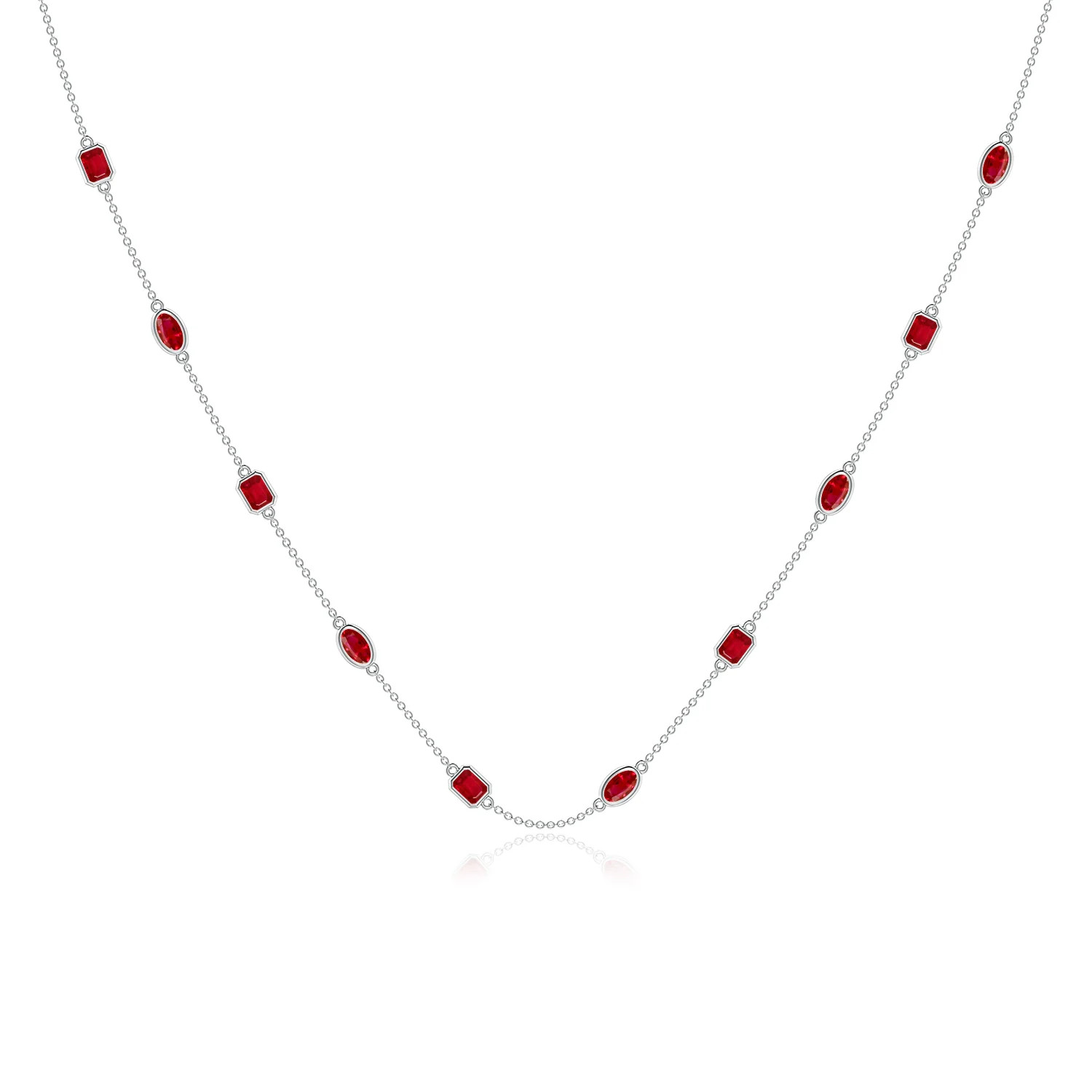 Oval and Emerald-Cut Ruby Station Necklace | Angara Inc.