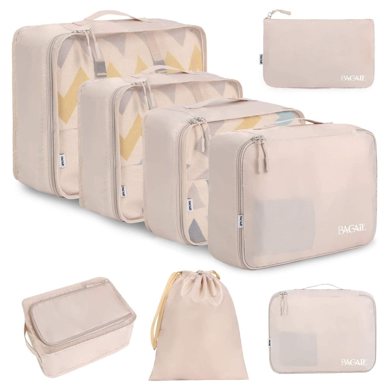 BAGAIL 8 Set Packing Cubes Luggage Organizer Bags for Travel Accessories-Cream | Amazon (US)