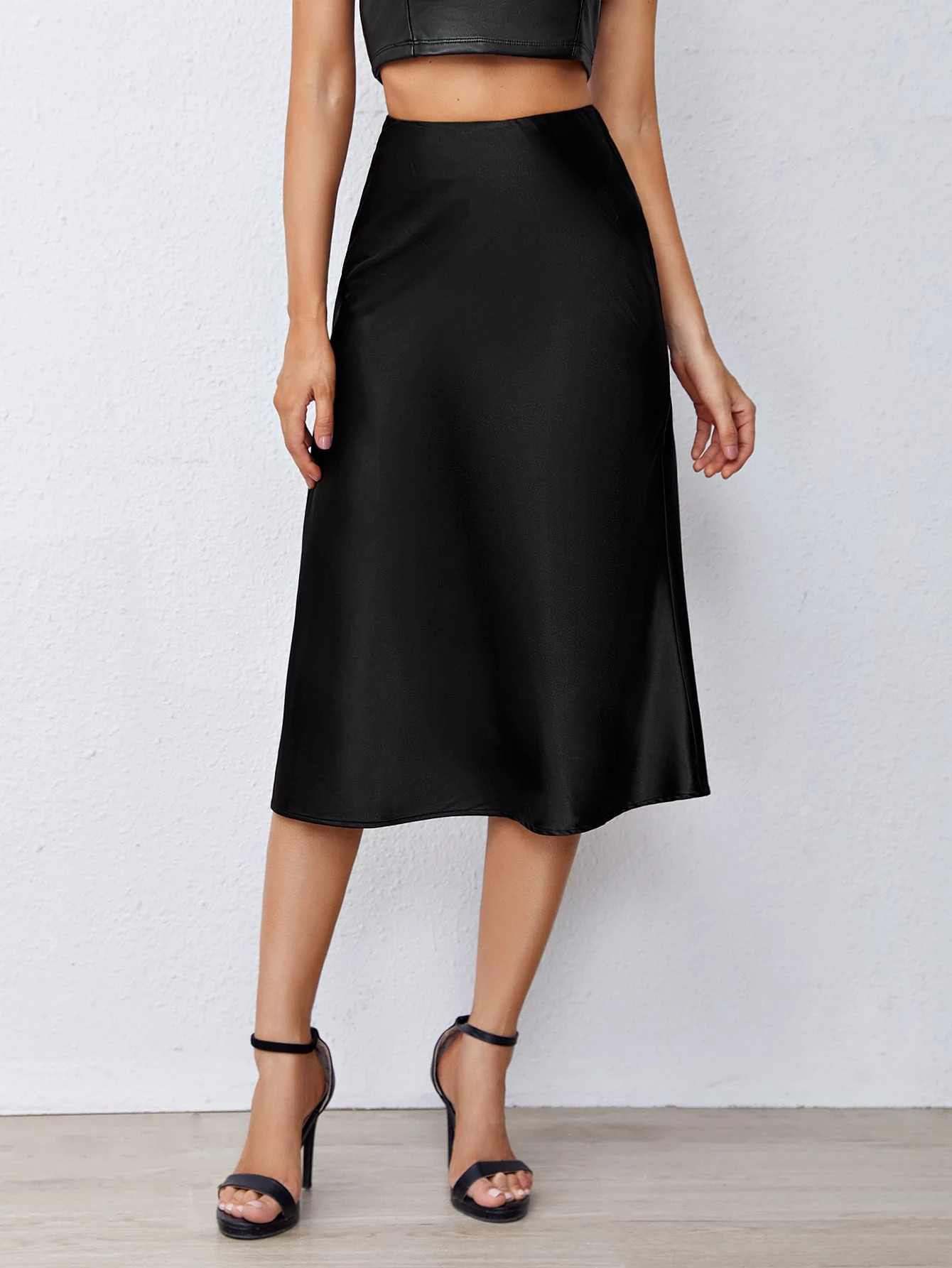 SHEIN Solid Satin Midi Skirt | SHEIN