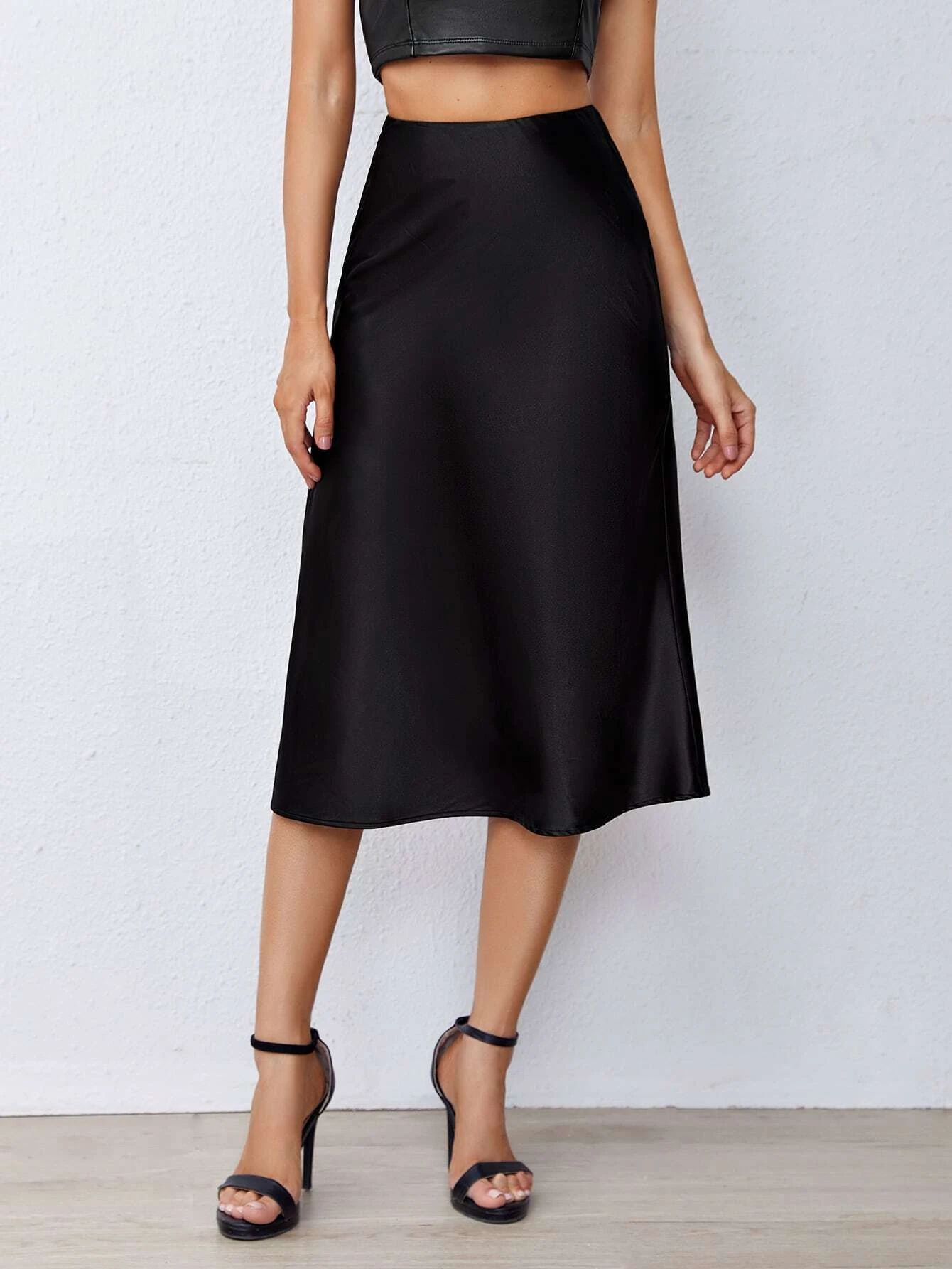 SHEIN Solid Satin Midi Skirt | SHEIN