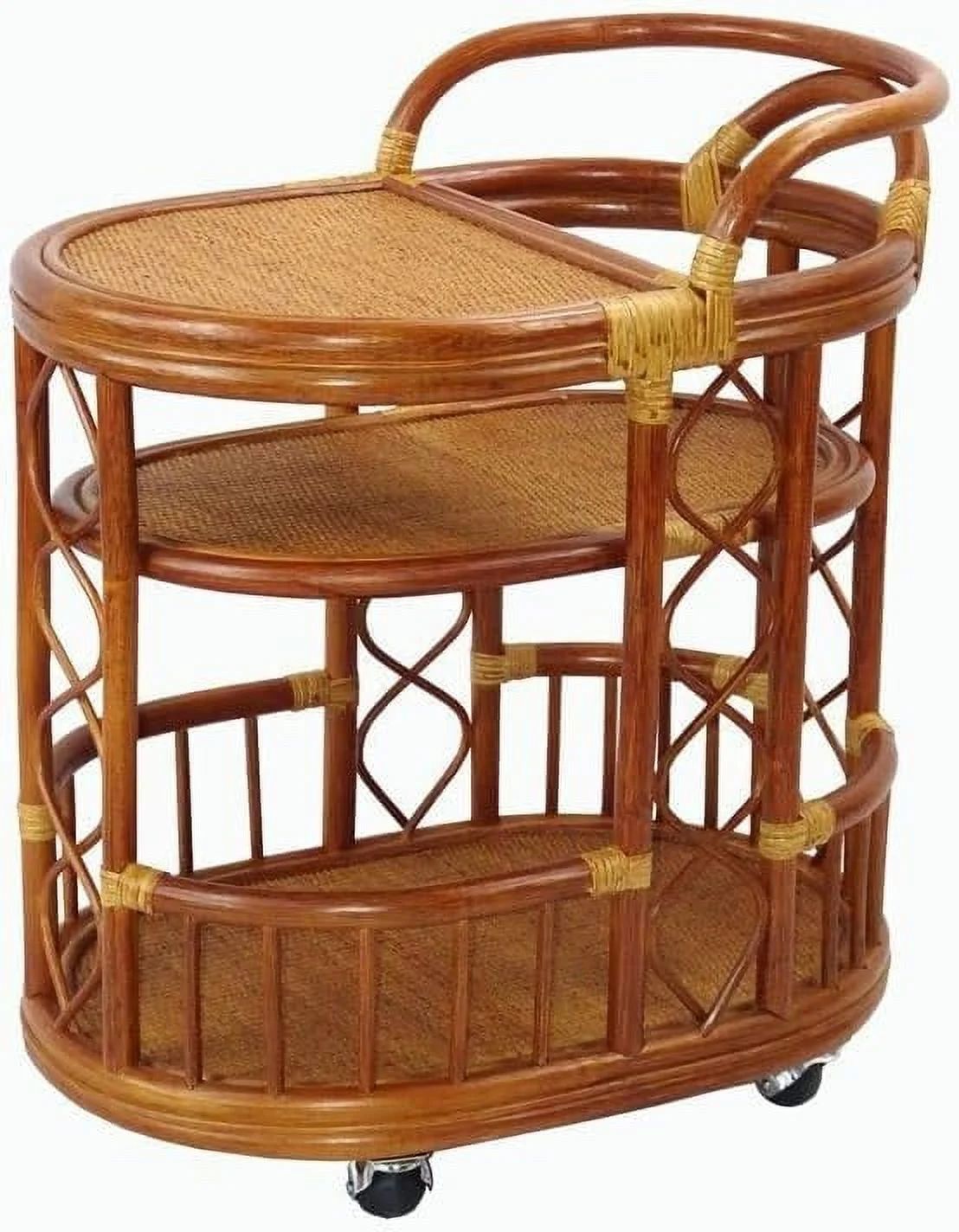 Serving Cart Handmade Woven Natural Rattan Wicker With Wheels Fully Assembled Colonial Color | Walmart (US)