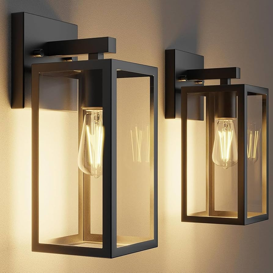 Kalium Porch Lights Outdoor Wall Light Fixture 2pcs, Matte Black, Wall Sconce 12.4 in, Toughened ... | Amazon (US)