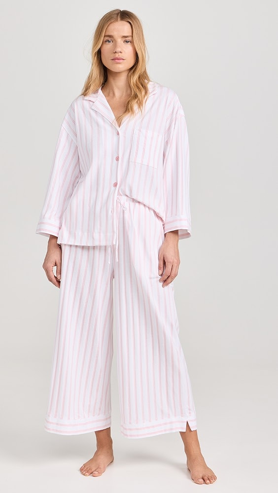 Petite Plume Women's Luxe Pink Stripe Wide Leg Pajama Set | Shopbop | Shopbop