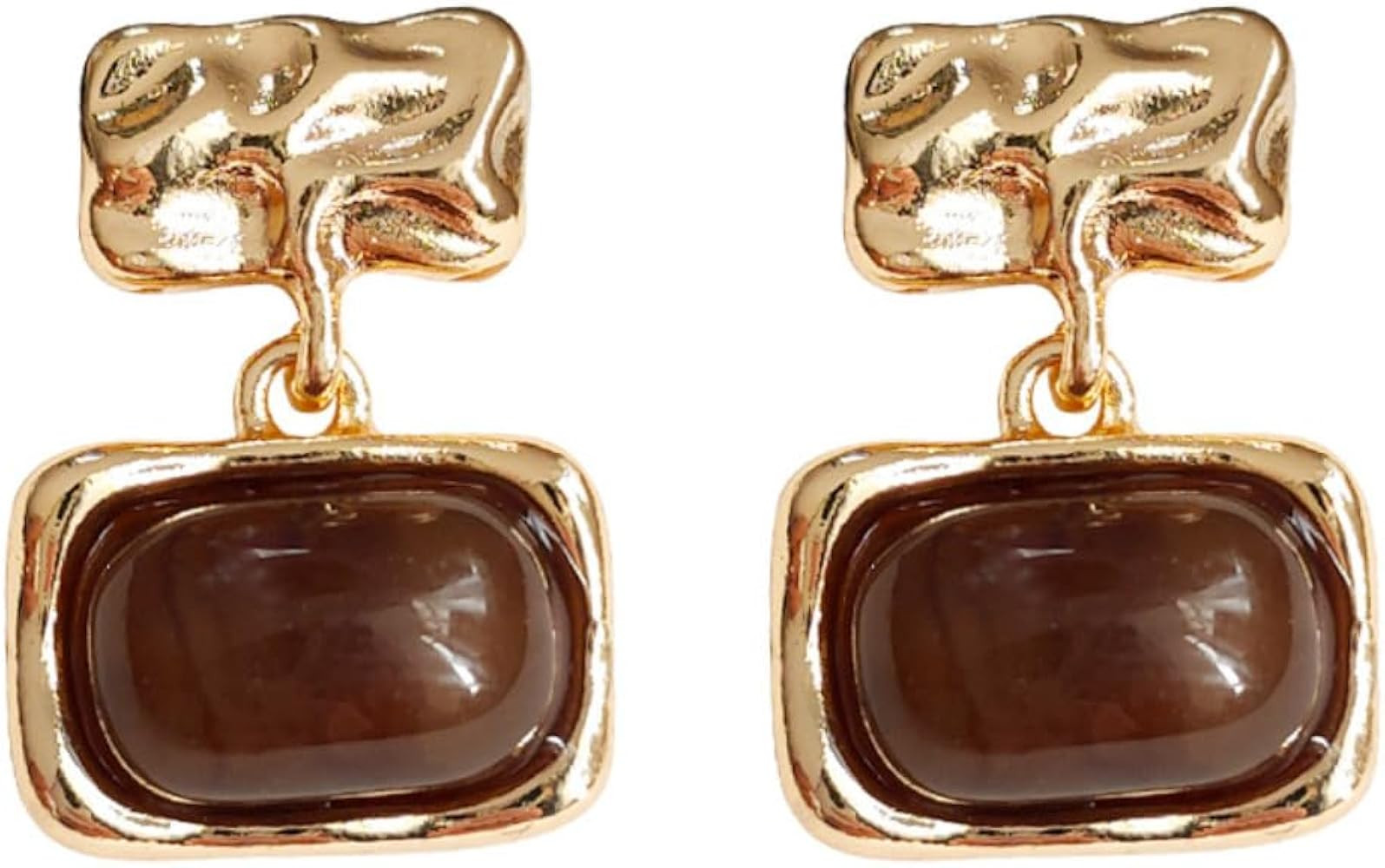 1 Pair Winter Brown Geometric Plated 14K Earrings Retro Gold Texture Earrings Women | Amazon (US)