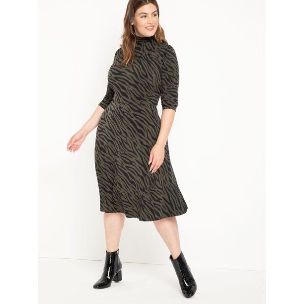 ELOQUII Elements Women's Plus Size Zebra Print Fit and Flare Dress | Walmart (US)