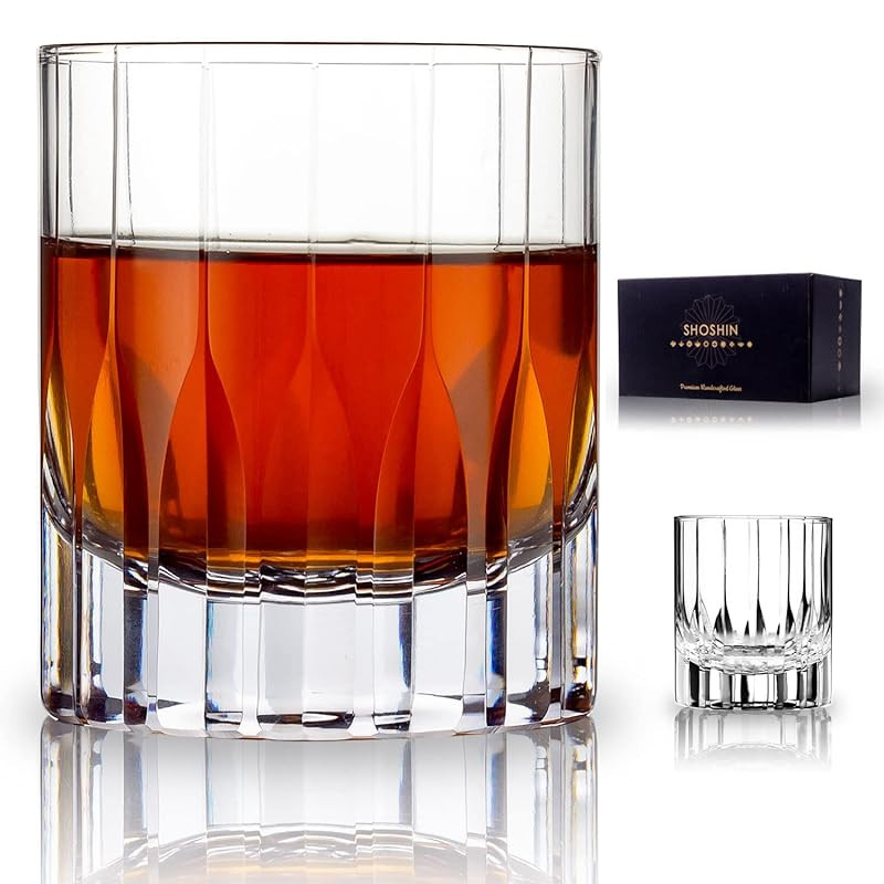Hand Cut Crystal Whiskey Glass by Shoshin (set of 2, 10 Oz), Hand-blown Double Old Fashioned Scot... | Amazon (US)