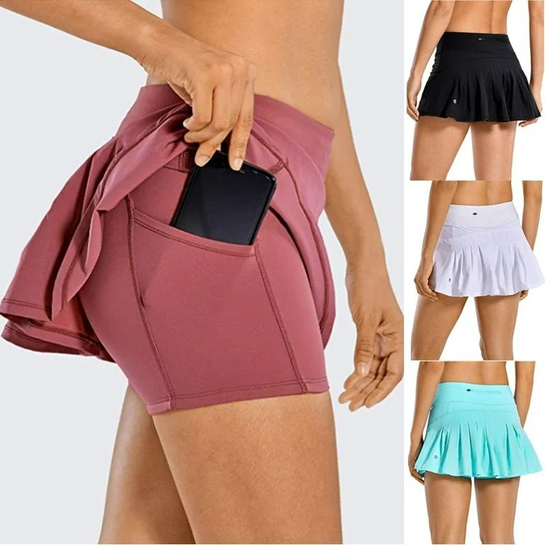 Women's Athletic Tennis Golf Skirts Mid-Waisted Pleated Shorts With Pocket | Walmart (US)