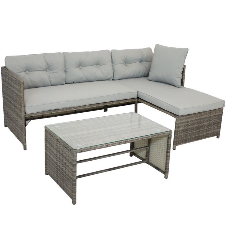 Sunnydaze Outdoor Longford Patio Sectional Sofa Conversation Set with Cushions and Table - 3pc | Target