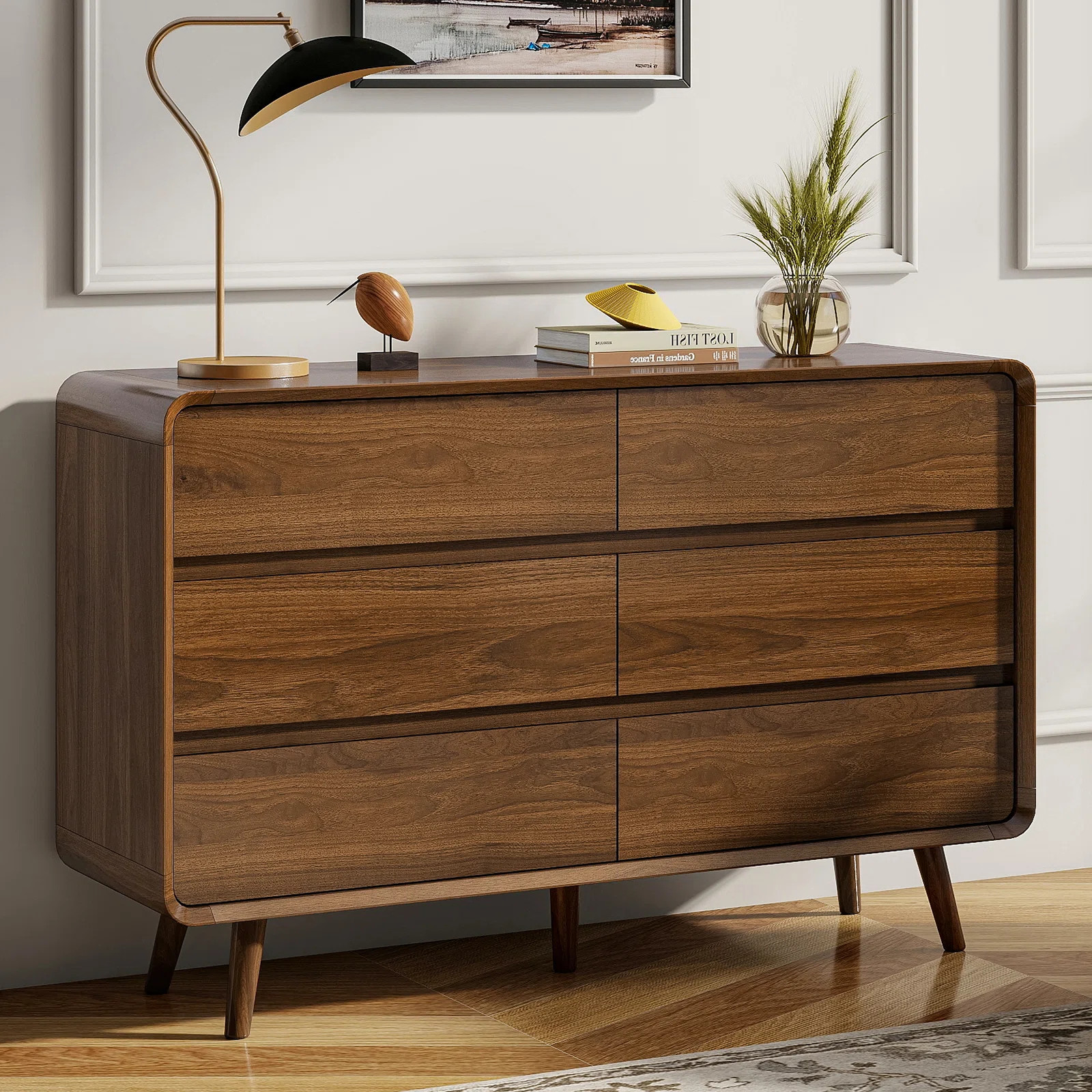 Bedroom Dresser with 6 Drawer, Wood Walnut Modern Dresser, 47.2" W x 15.8" D x 30.7" H | Wayfair North America