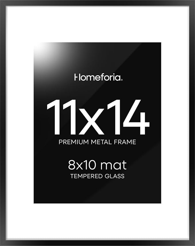 Homeforia Black 11x14 Picture Frame, High End Metal 11x14 Poster Frames with Mat 8x10, 11 x 14 Bl... | Amazon (US)