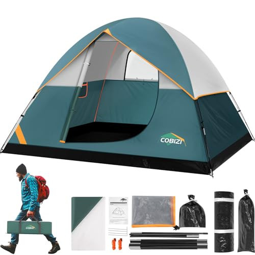 COBIZI 4 Person Tent for Camping 1500mm Waterproof PU-Coated with Removable Rainfly, 3 Season Easy Setup Outdoor Tent with 2 Large Screen Windows for Family Camping, Beach, Travel, Festival | Amazon (US)
