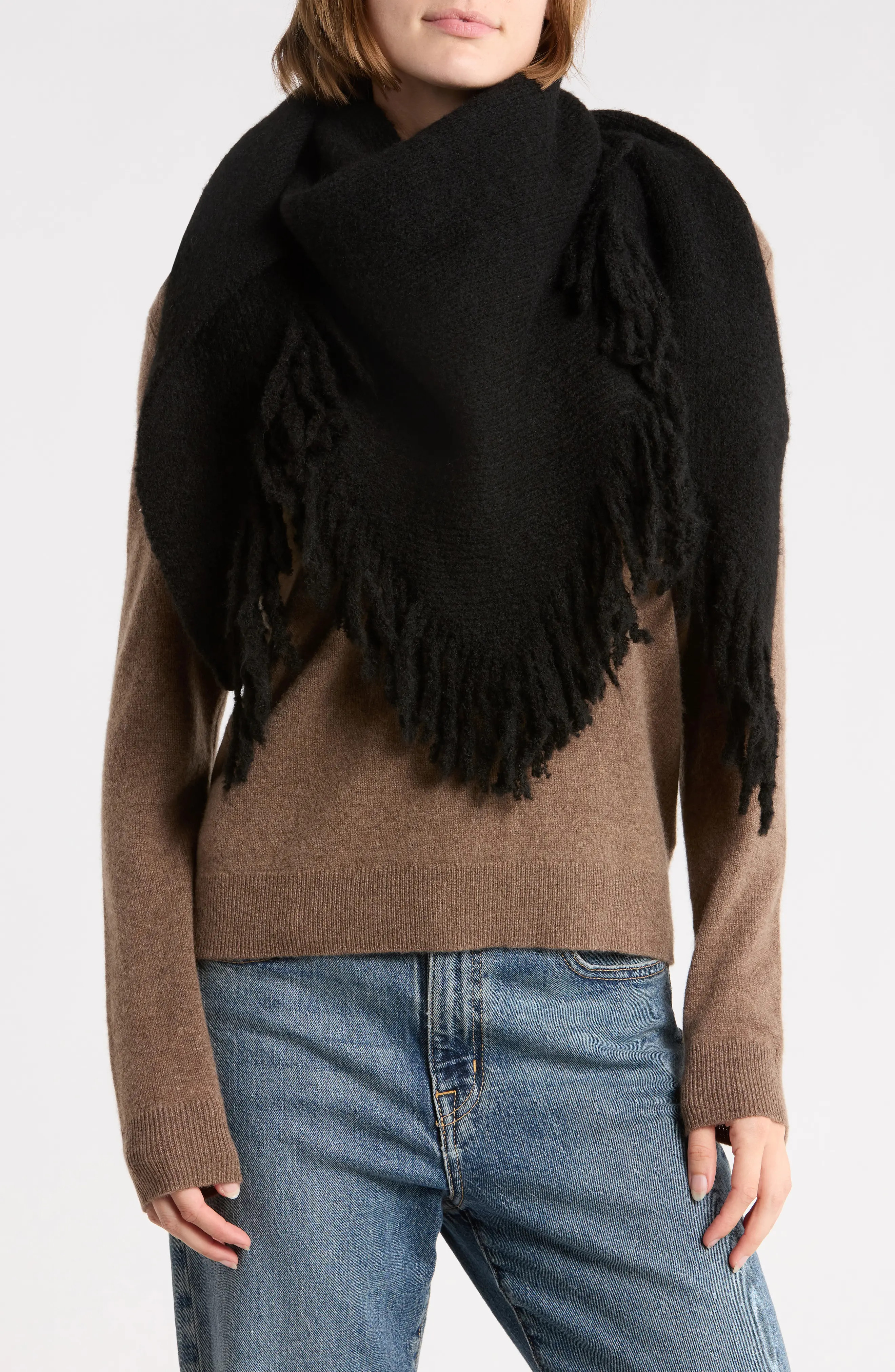 Steve Madden Marled Fringe Triangle Scarf in Grey at Nordstrom Rack | Nordstrom Rack
