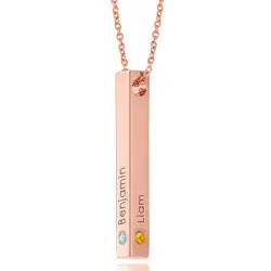 Totem 3D Bar Necklace with Birthstones in 18K Rose Gold Plating | MYKA