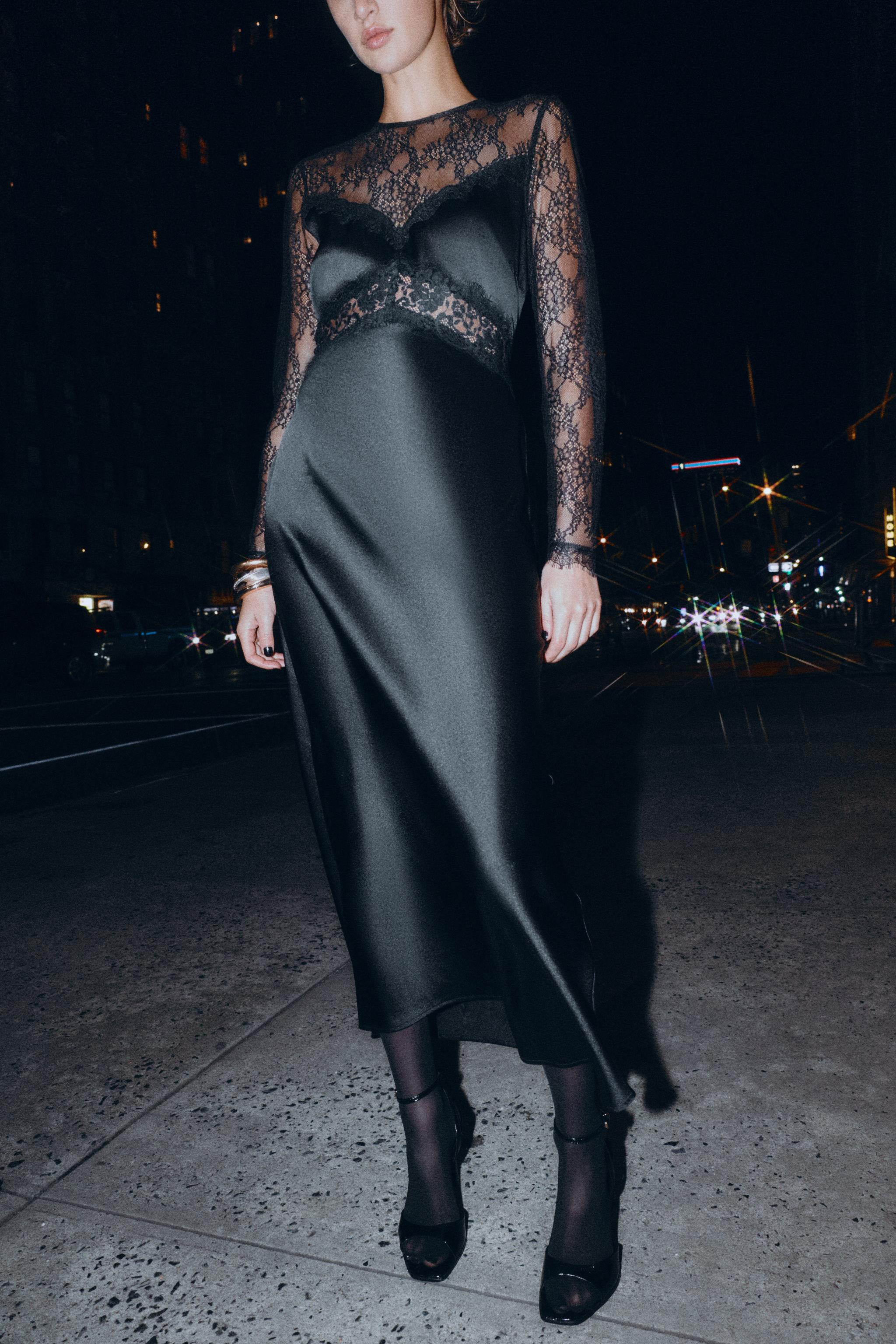 LONG COMBINATION LACE DRESS | Zara US