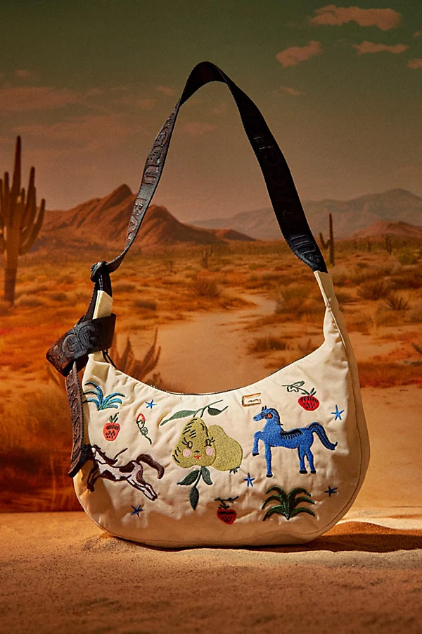 BAGGU Embroidered Painted Prairie Medium Nylon Crescent Bag | Urban Outfitters (US and RoW)