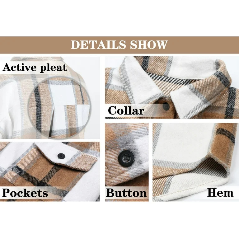Flannel Shirts for Women Plaid Jackets Long Sleeve Shackets Womens Button Down Coats Blouse | Walmart (US)