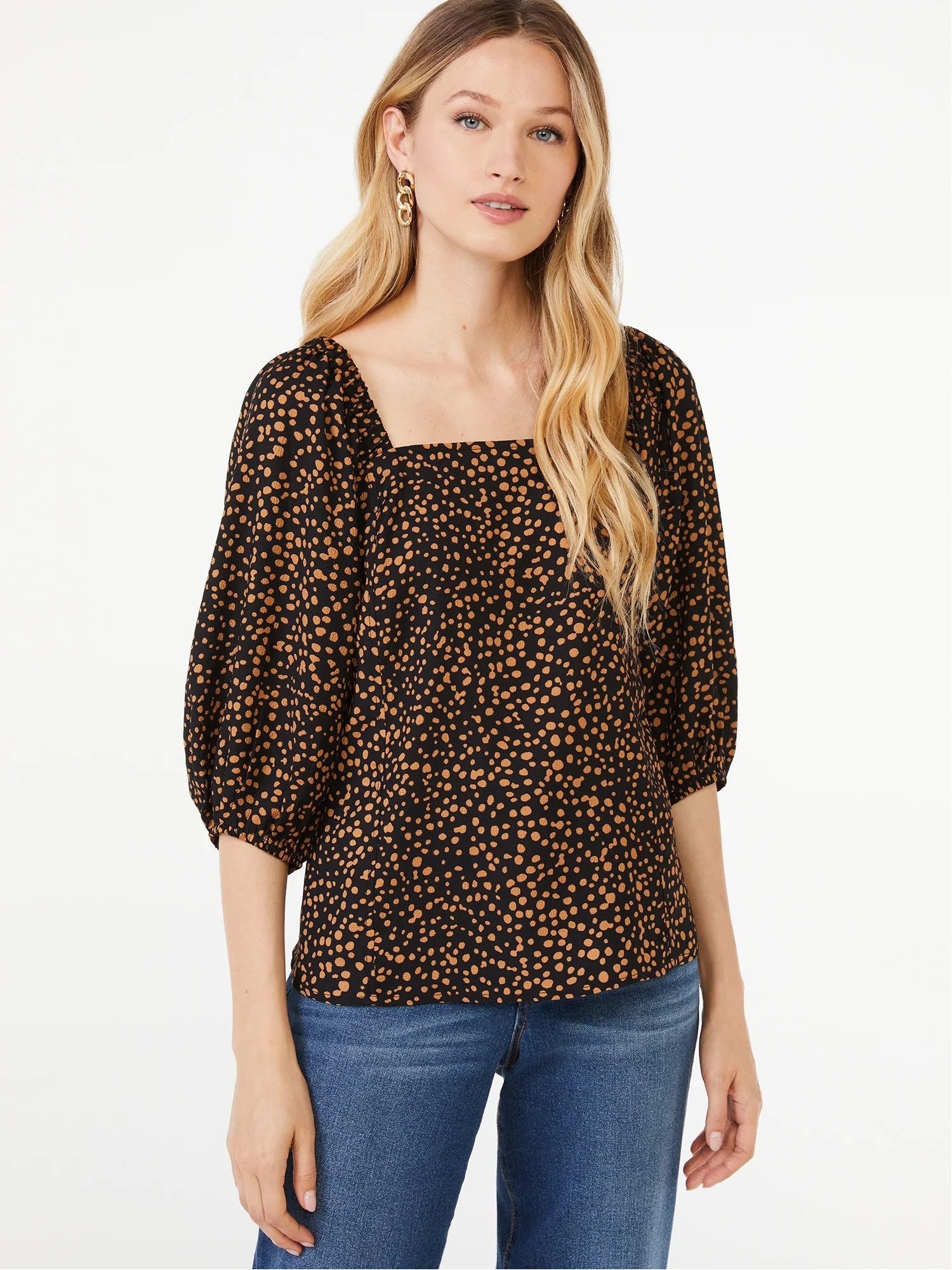 Scoop Women's Square Neck Top with Balloon Sleeves - Walmart.com | Walmart (US)