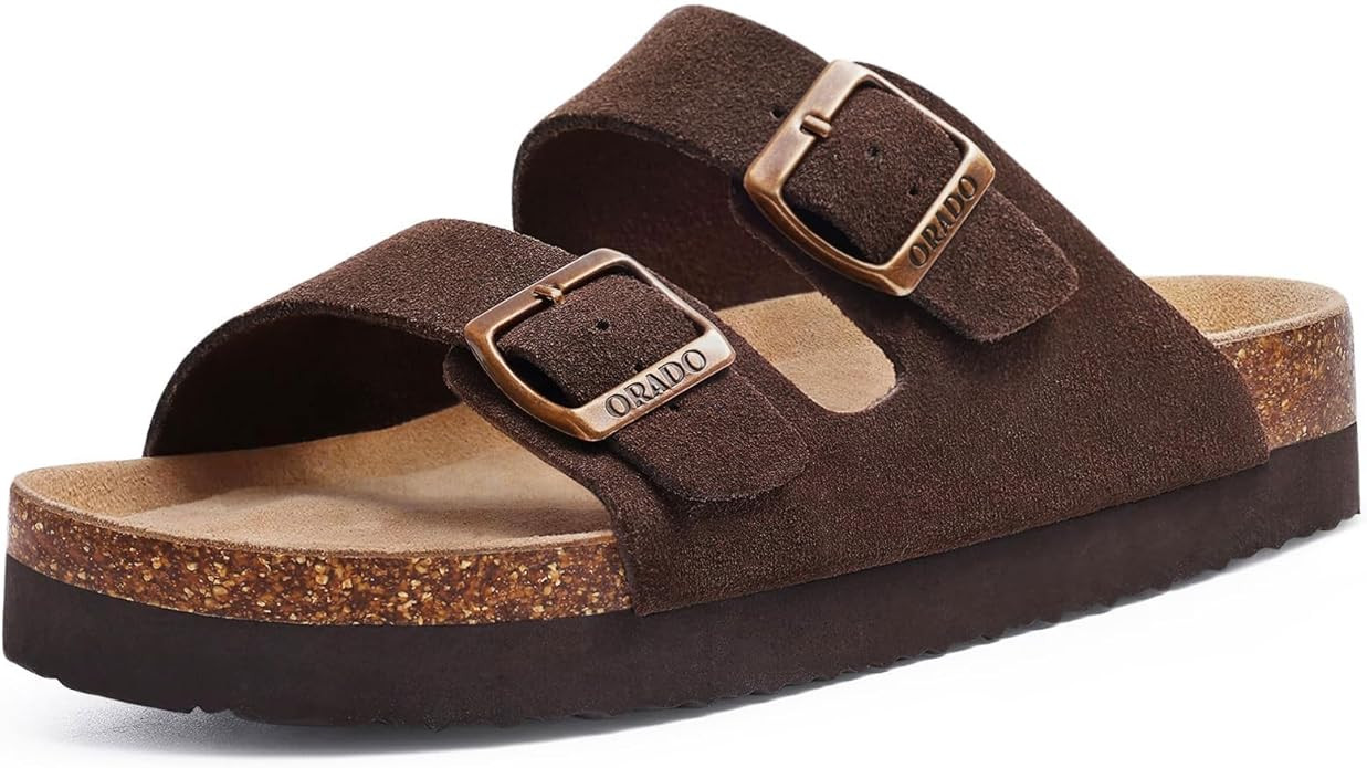 Platform Suede Sandals for Women Soft Cork Footbed Summer Slides with Adjustable Buckle | Amazon (US)