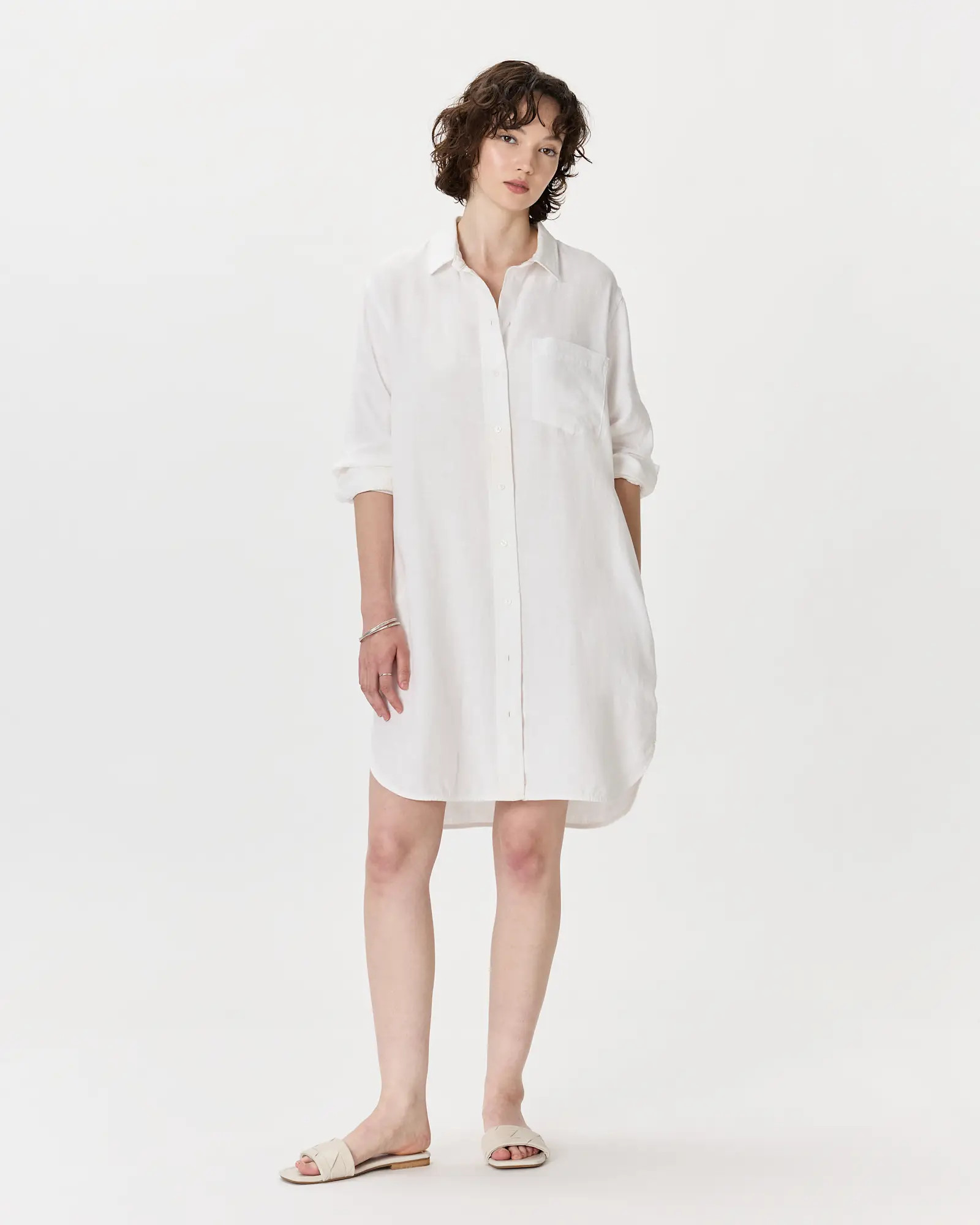 100% European Linen Shirt Dress in White | Quince