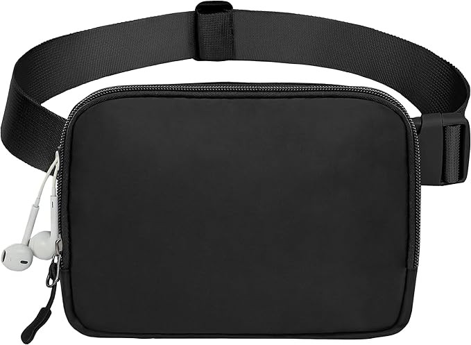 Fanny Packs For Women Men, Belt Bag with Headset Hole Key Rope Card Holder, Fashionable Black Wai... | Amazon (US)
