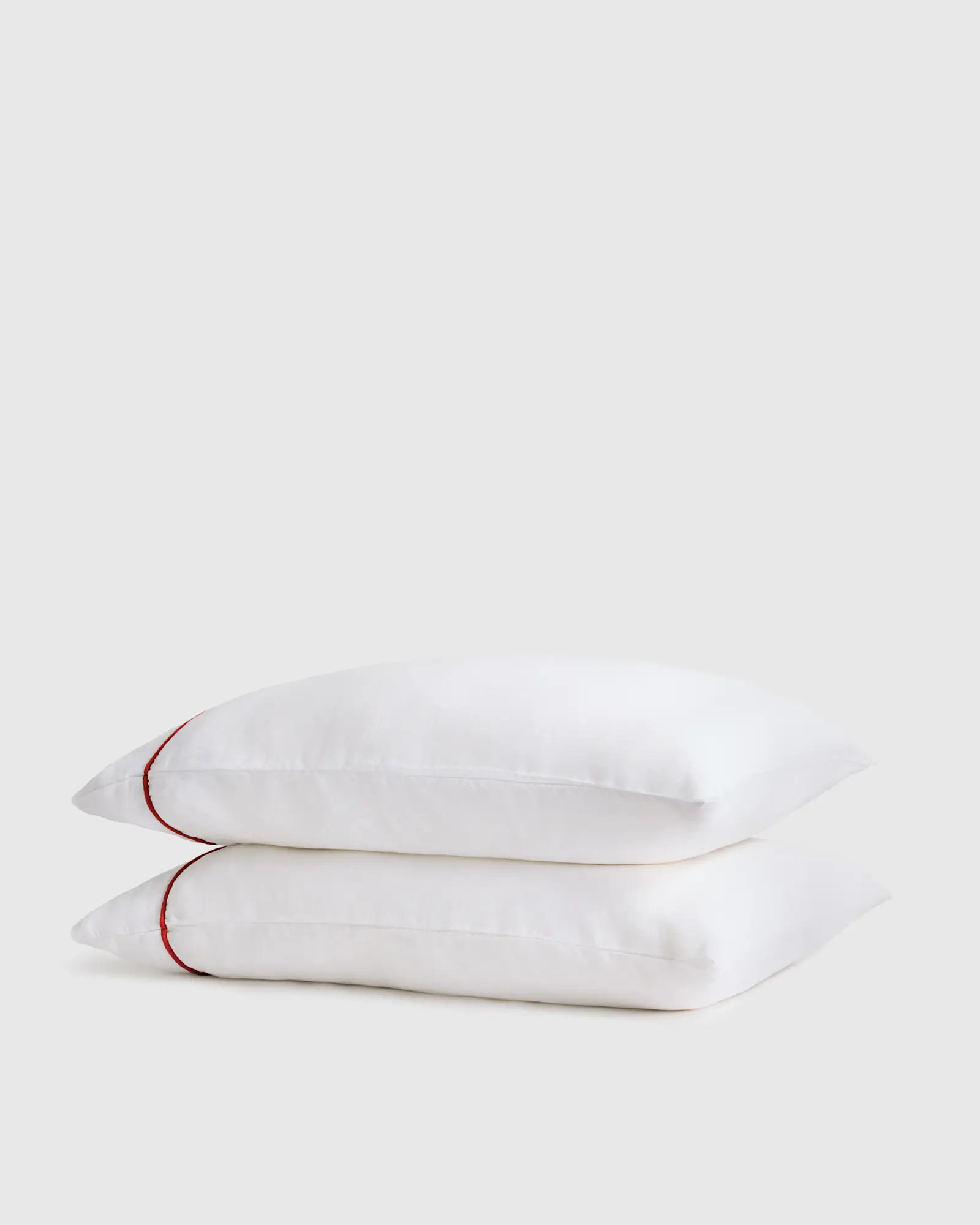 European Linen Piped Pillowcase Set  in White/Cherry | Quince